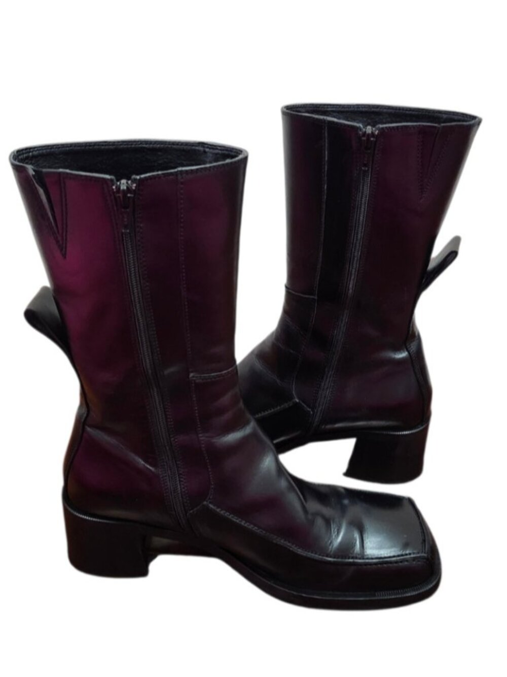 E8 by Miista Black Leather Mid Calf Boots EU 40 Square Toe Block Heel - Picture 11 of 16